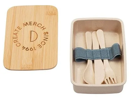 Ланч-бокс Lunch из пшеничного волокна с бамбуковой крышкой с гравировкой