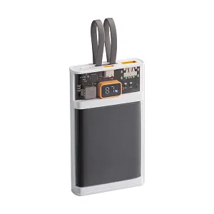 Зарядное (22.5W) устройство "Link" 10000 mAh с прозрачным корпусом, цифровым индикатором заряда и встроенными Type-C/Lightning кабелями