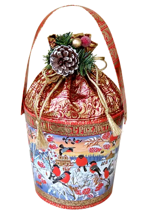 №5 ВЕДЕРКО СНЕГИРИ С ШИШКОЙ 850 грамм новогодний подарок классический