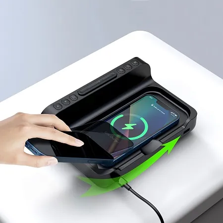 Настольные часы 6в1 с беспроводной зарядкой 10W, Orion, черный цвет