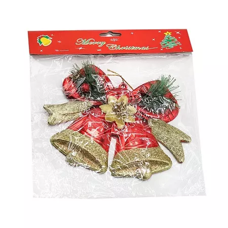 Пластиковое украшение - колокольчики красно-золотистые, красный