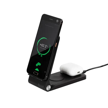 Складная беспроводная (15W) зарядная станция "Clap" для смартфона, часов и наушников, с подсветкой логотипа и подставкой