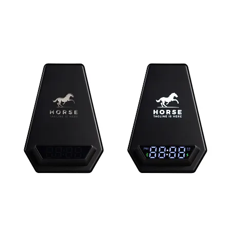 Настольные часы "Smart Pyramid" с bluetooth колонкой (3Вт) и беспроводным (15W) зарядным устройством, с подсветкой логотипа