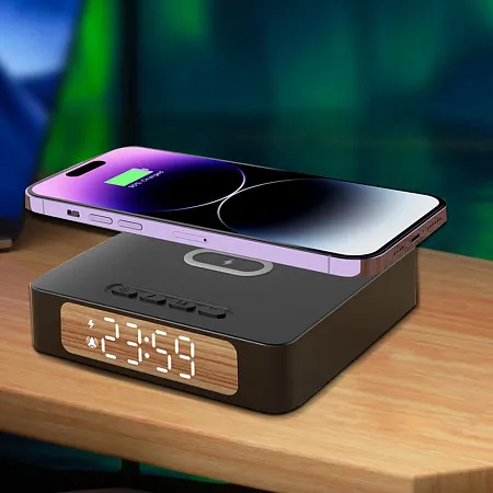 Часы с беспроводной зарядкой Raven, черный