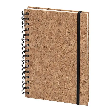 Блокнот с обложкой из пробкового дерева XIANKEL на пружине, твердая обложка, черная резинка