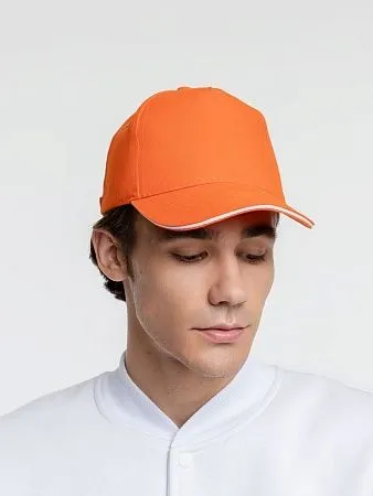 Бейсболка Classic, оранжевая с белым кантом