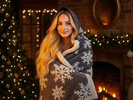 Плед Snowflake новогодний с капюшоном