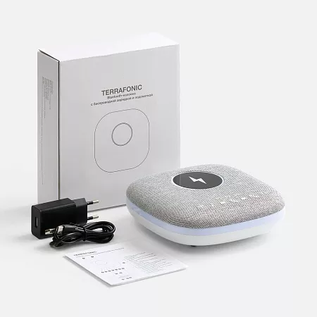 Bluetooth колонка с беспроводной зарядкой и подсветкой Terrafonic, серая