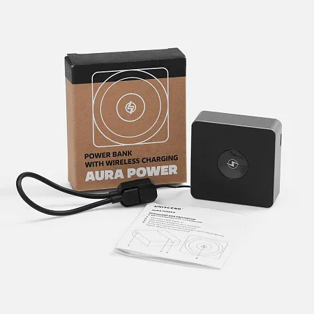 Внешний аккумулятор с беспроводной зарядкой Aura Power, серый