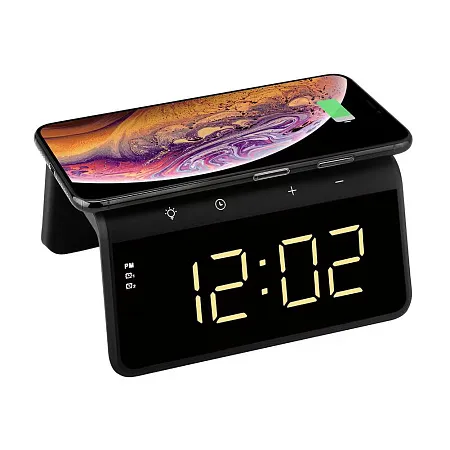 Настольные часы с беспроводной зарядкой 15W, Flame, черный цвет