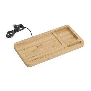 Настольный органайзер "Woodstock" с беспроводным зарядным устройством, дерево (бамбук)