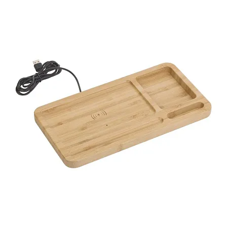 Настольный органайзер "Woodstock" с беспроводным зарядным устройством, дерево (бамбук)