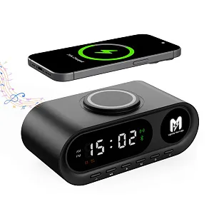Настольные часы "Smart Hub" с bluetooth колонкой 5Вт, беспроводной (15W) зарядкой и подсветкой логотипа
