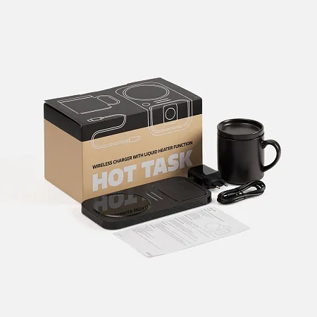 Беспроводное зарядное устройство с подогревом кружки Hot Task, черное