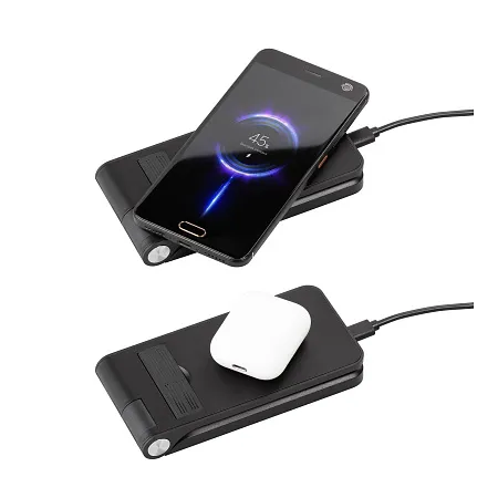 Складная беспроводная (15W) зарядная станция "Clap" для смартфона, часов и наушников, с подсветкой логотипа и подставкой