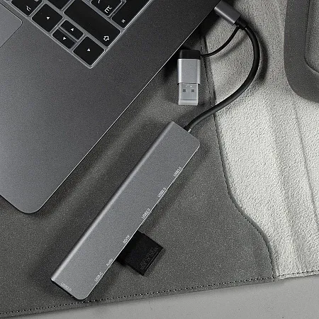 USB-хаб ROOT 8 в 1, серый, алюминий