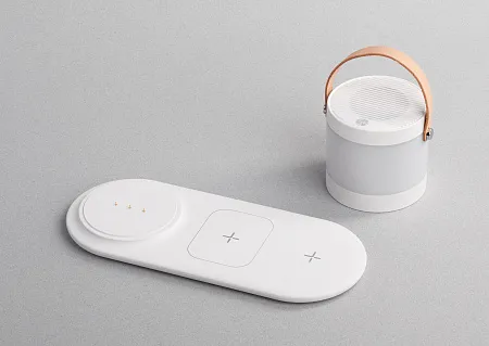 Настольная беспроводная (15W) зарядная станция "Smart Home" с bluetooth колонкой-лампой