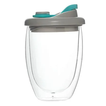 Стакан стеклянный "Lotos" с двойными стенками и крышкой, серый