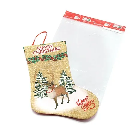 Сапожок подарочный новогодний №5 (олень бежевый), коричнево-белый
