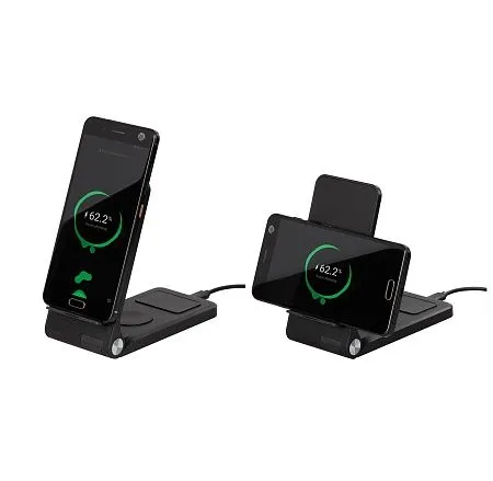 Складная беспроводная (15W) зарядная станция "Clap" для смартфона, часов и наушников, с подсветкой логотипа и подставкой