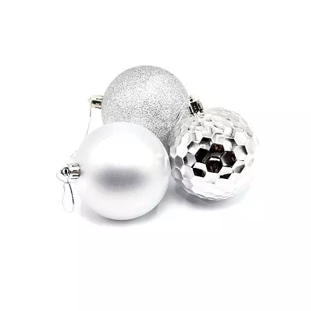 Набор новогодних пластиковых шаров №5 (12 шт), серебристый