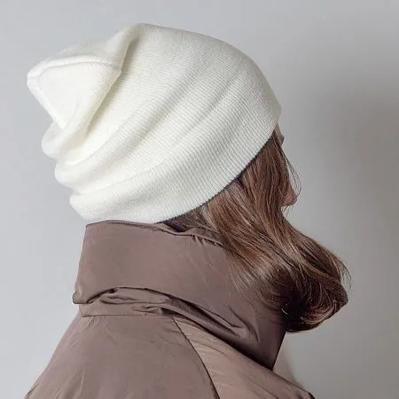 Шапка вязаная двойная "Essential", с отворотом, белый,100% акрил 