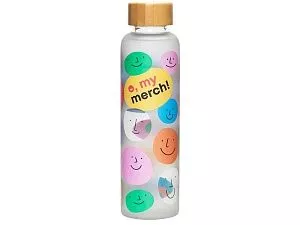 Стеклянная бутылка с бамбуковой крышкой Foggy, 600 мл с УФ-печатью