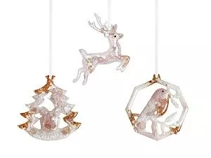 Набор елочных игрушек: Снегирь, Олень, Ель