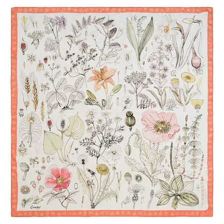 Платок Gourji "Гербарий" 120х120 шелк розовый