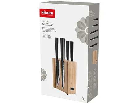 Набор из 5 кухонных ножей на магнитном блоке HORT