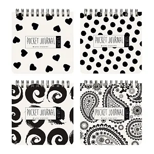 "POCKET JOURNAL" 105 х 105 мм, 60 Л, (4 ВИДA) НА ГРЕБНЕ "BLACK&WHITE"