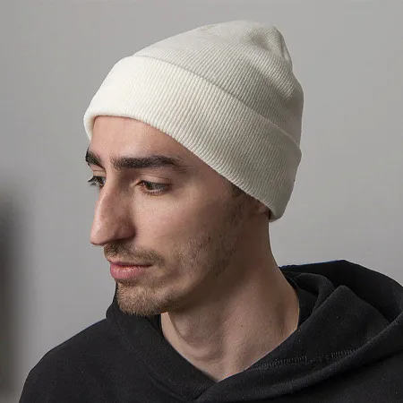 Шапка вязаная двойная "Essential", с отворотом, белый,100% акрил 