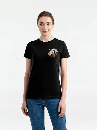 Футболка женская «Цветочная азбука: А», черная