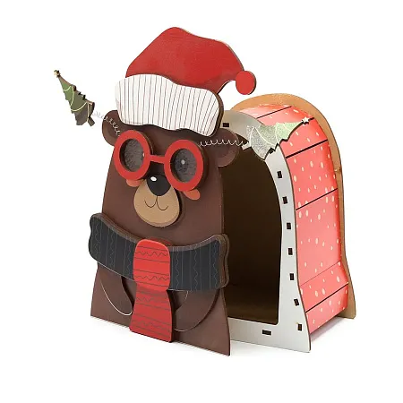 Мишка в очках - упаковка новогодняя из дерева