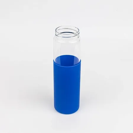 Бутылка стеклянная с силиконовой манжетой и бамбуковой крышкой  Glass , синий