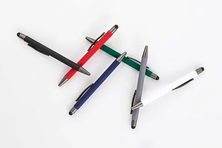 Ручка шариковая Atento Soft Touch со стилусом, темно-синяя