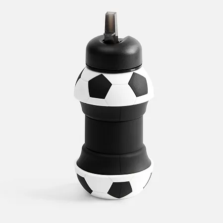 Складная бутылка для воды Football Flex, белая с черным