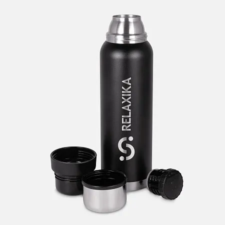 Термос Relaxika 1000 со стикерпаком, черный