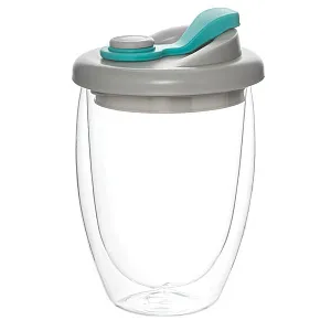 Стакан стеклянный "Lotos" с двойными стенками и крышкой, серый