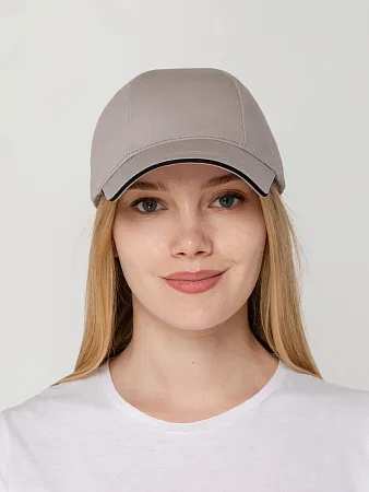 Бейсболка Canopy, серая с черным кантом