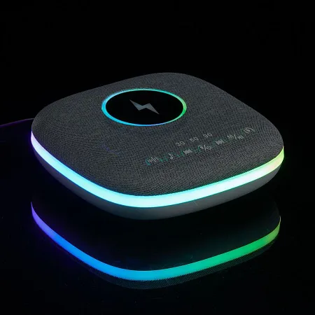 Bluetooth колонка с беспроводной зарядкой и подсветкой Terrafonic, серая