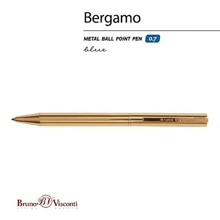 РУЧКА  "BERGAMO" ШАРИКОВАЯ АВТОМАТИЧЕСКАЯ, МЕТАЛЛИЧЕСКИЙ КОРПУС ЗОЛОТО, 0.7 ММ, СИНЯЯ