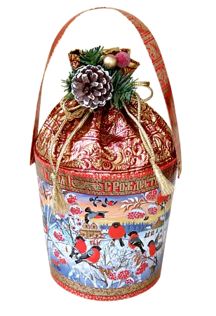 №5 ВЕДЕРКО СНЕГИРИ С ШИШКОЙ 850 грамм новогодний подарок классический