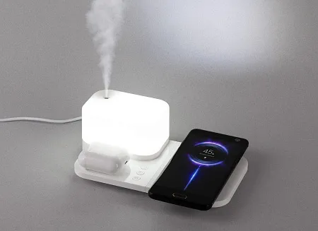 Настольная беспроводная (15W) зарядная станция  "Smart Base" с увлажнителем и лампой