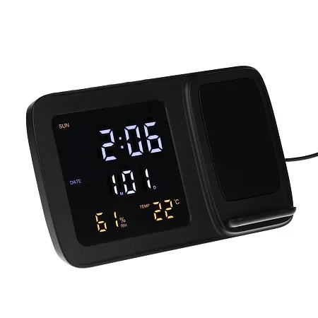 Станция беспроводной зарядки с часами и календарем Novem, черная