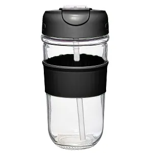 Стакан стеклянный герметичный "Summer"с трубочкой и крышкой, черный