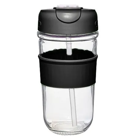 Стакан стеклянный герметичный "Summer"с трубочкой и крышкой, черный