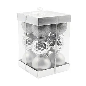 Набор новогодних пластиковых шаров №5 (12 шт), серебристый