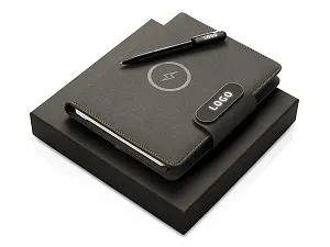 Подарочный набор Twilight: органайзер А5 с беспроводной зарядкой и металлическая шариковая ручка со светящимся логотипом