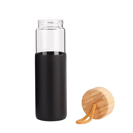 Бутылка для воды "Wellness" в силиконовом чехле, черный #